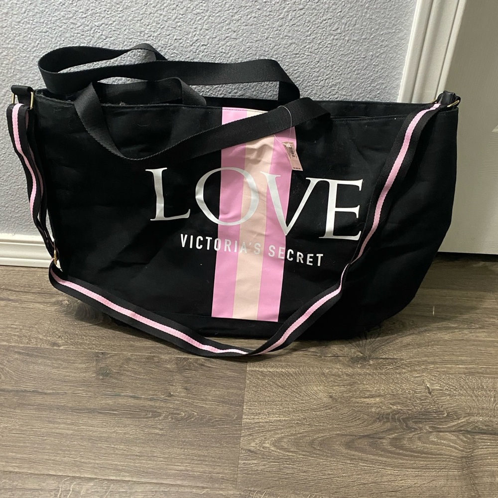 NWT Victoria's Secret Black and Pink Big Tote Bag